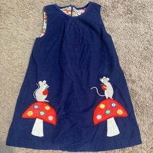 Mini Boden Mouse Mushroom pinnie pinafore corduroy dress with mice embroidered